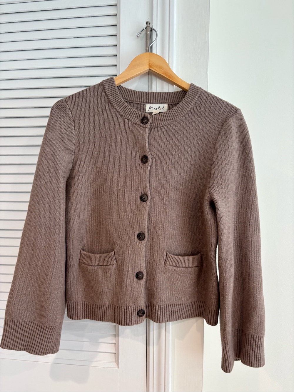 Marled Taupe Button-Front Knit Cardigan